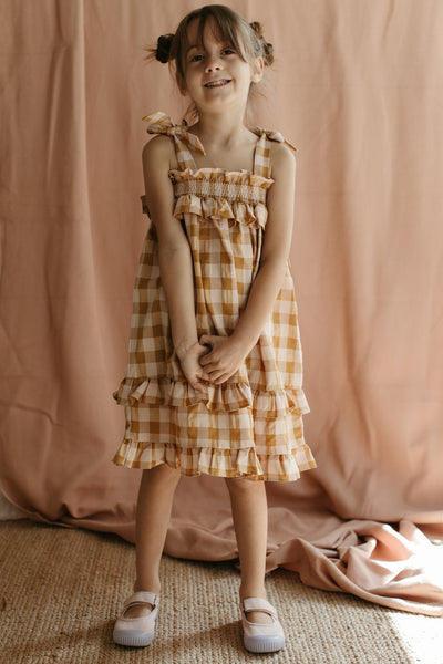 LONG DRESS / CARAMEL SEERSUCKER