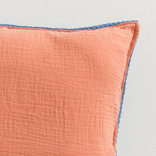 Load image into Gallery viewer, pillow-case-salmon-gauze-with-indigo-linen-grace-baby-and-child-back-detail