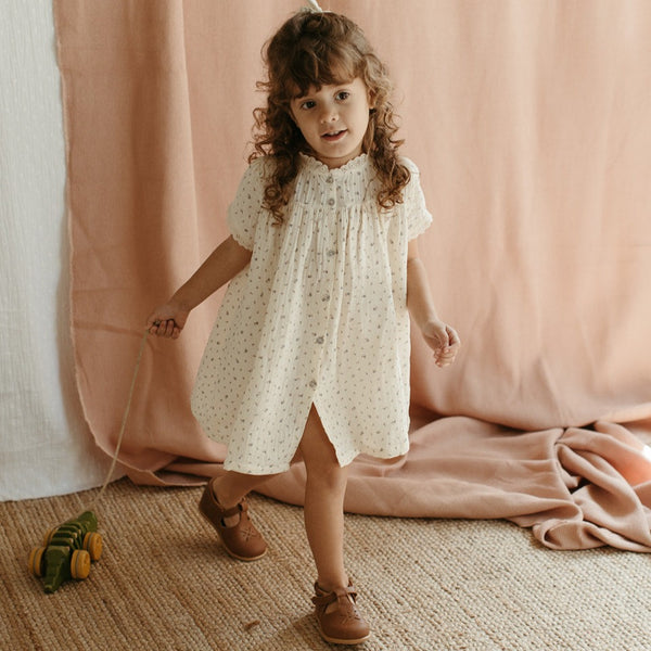 DRESS / DUSTY BLUE FLOWERS GAUZE