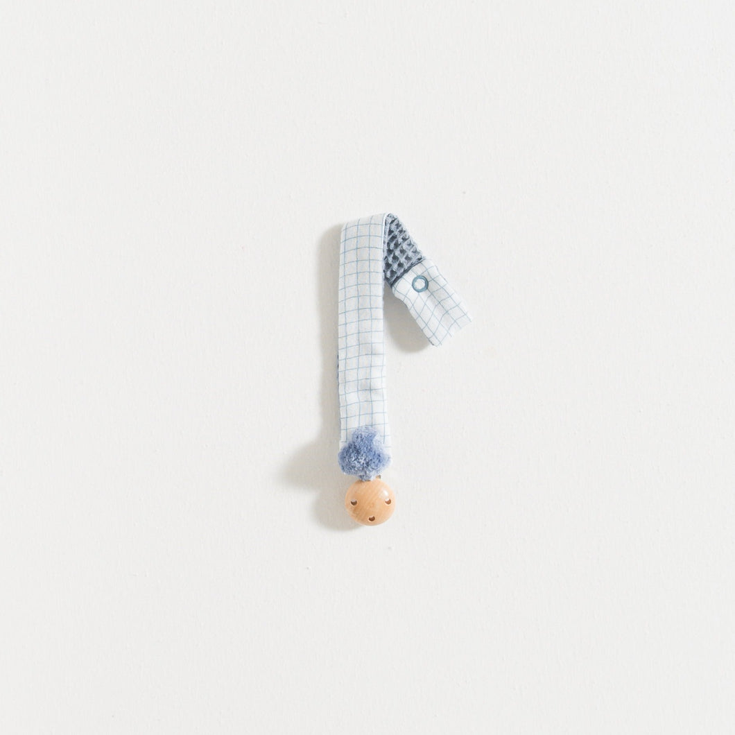 PACIFIER CLIP /  BLUE GRID GAUZE