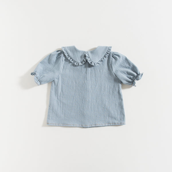 BLOUSE / BLUE STONE WASHED COTTON