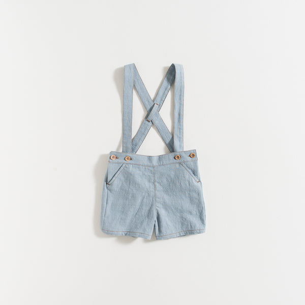 SHORTS W/ STRAPS / BLUE STONE WASHED COTTON
