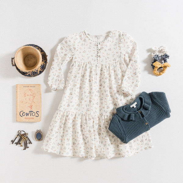 LONG DRESS / BLUE FLOWERS GAUZE