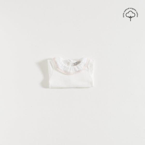 BODYSUIT / WHITE GAUZE-PINK LACE